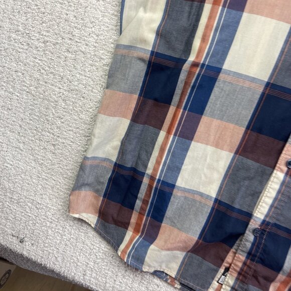 Rip Curl Men's XL Y2K Grunge Blue Plaid Distressed Short Sleeve Button Up Shirt - Picture 6 of 14